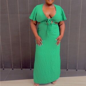 SHEIN Vibrant Green Tie-Front Maxi Dress